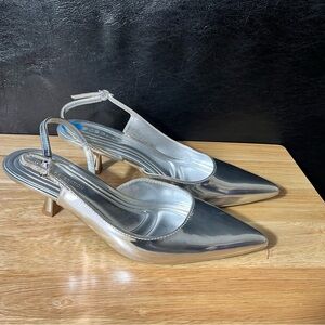 BCBG Silver Kitten Heels Size 7.5
